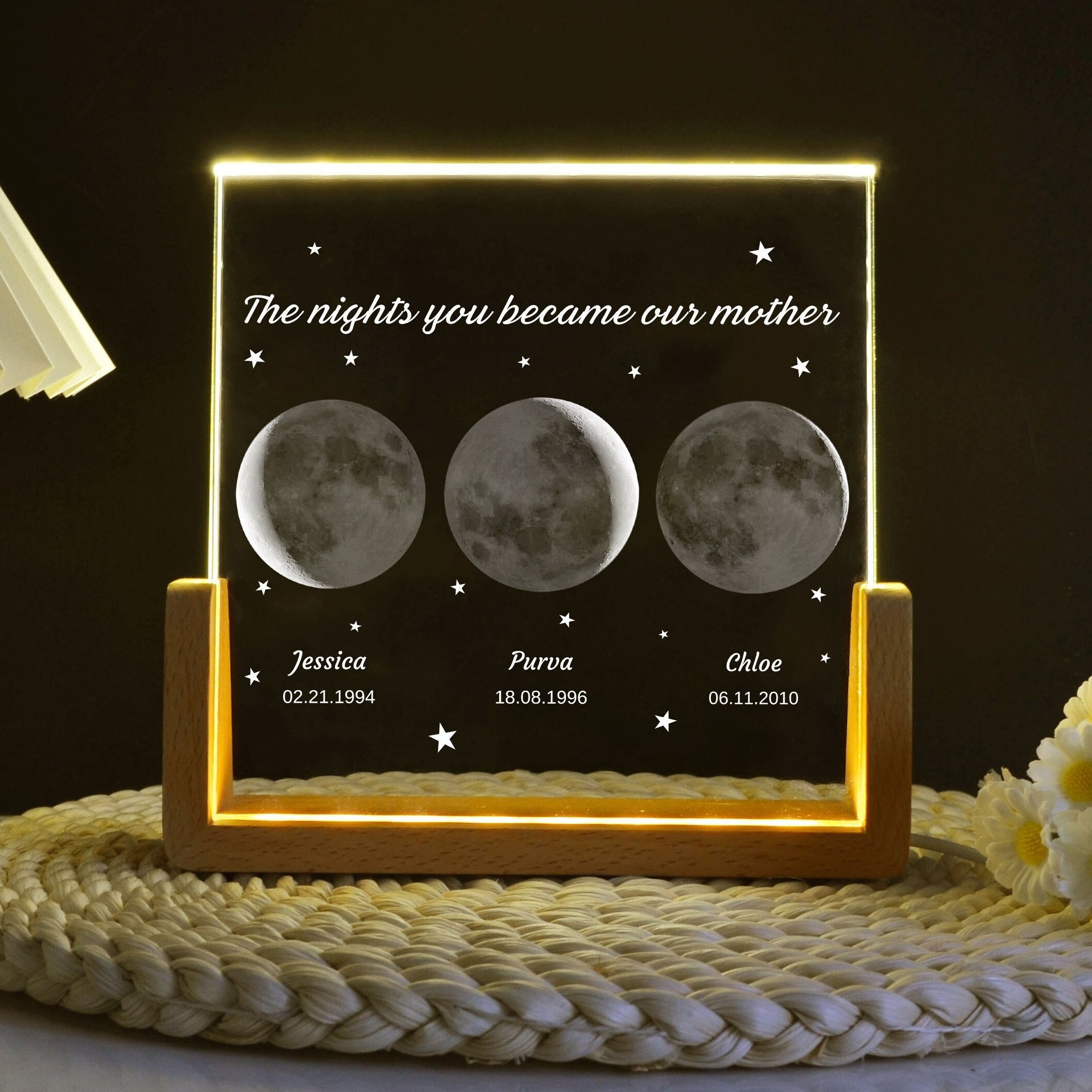 Personalised Moon Phase Led Light Frame Mother's Day Gift