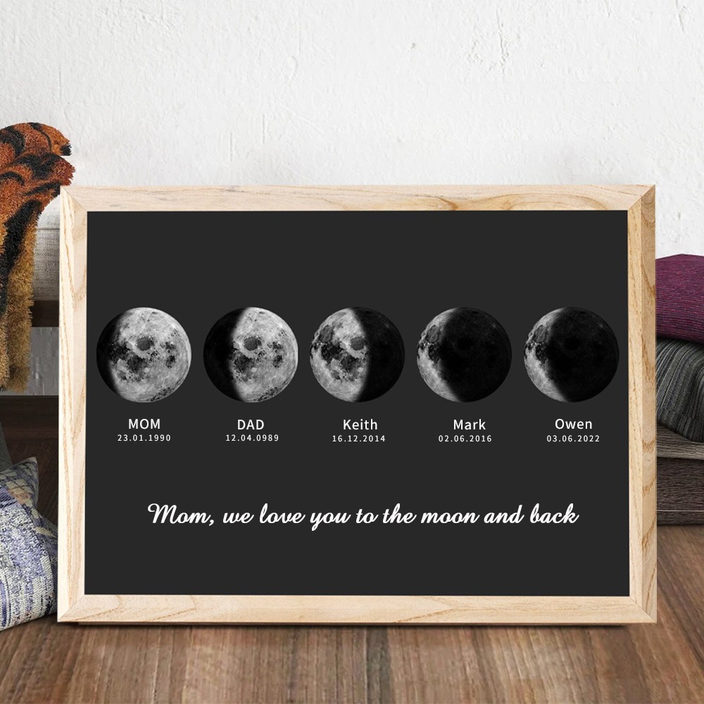 Personalized Moon Phase Wood Frame Mother's Day Gift