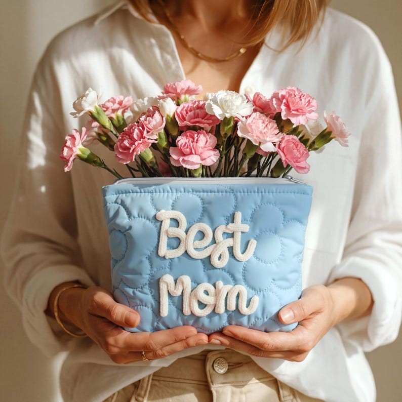 Personalized Best Mom Quilted Makeup Bag Mother's Day Gift