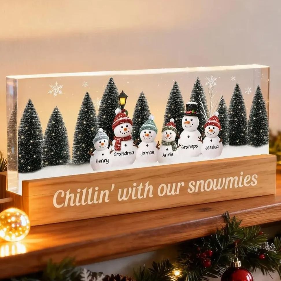 Personalized Snowman Light Box Family Christmas Gift Cozy Winter Home Decor