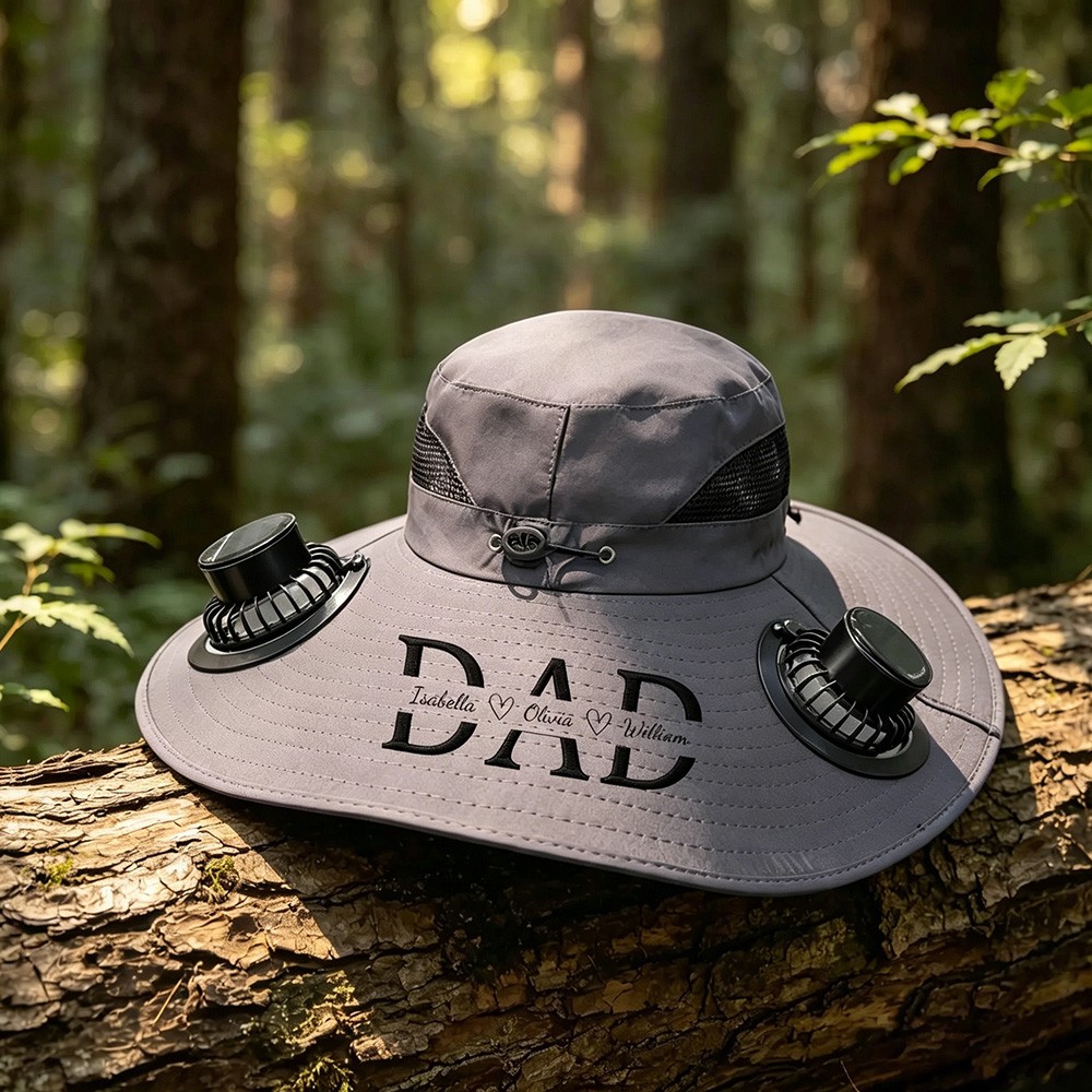Personalized Embroidered Men's Wide Brim Solar Fan Hat,Custom Outdoor Fishing Hat,Sun Bucket Hat,Father's Day