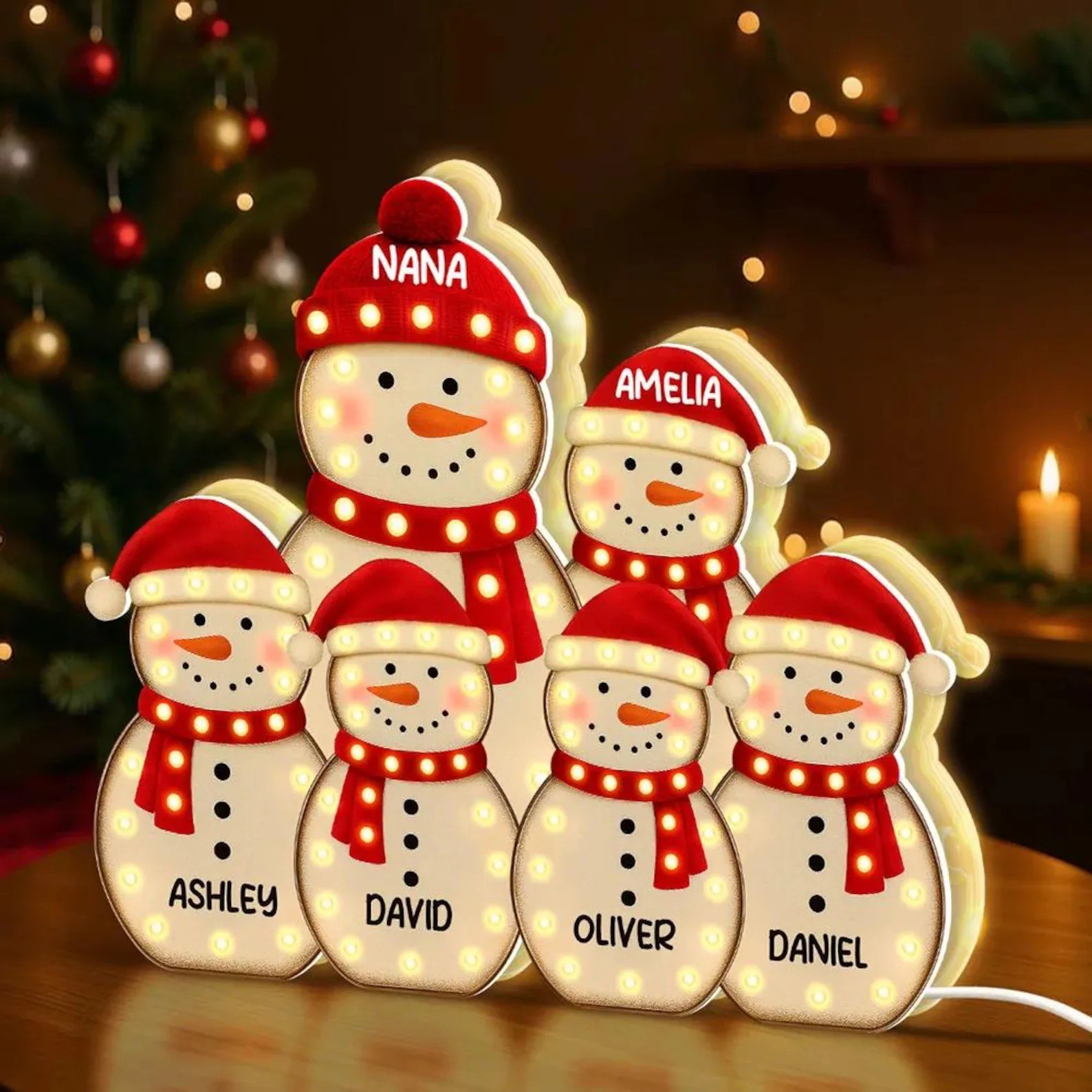 Personalized Snowman Light Box Family Christmas Gift Cozy Winter Home Decor
