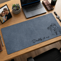 Personalized Photo Sketch & Line Art Leather Desk Mat Father's Day Gift for Dad