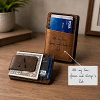 Custom Handwritten Note Leather Wallet Personalized Gift for Him Father's Day Gift