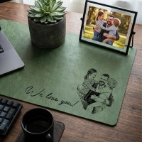Personalized Photo Sketch & Line Art Leather Desk Mat Father's Day Gift for Dad