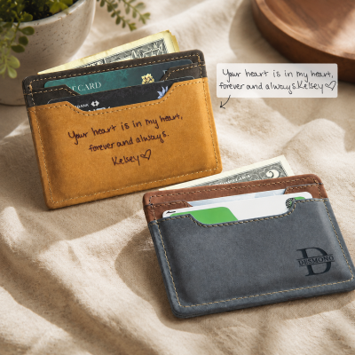 Custom Handwritten Note Leather Wallet Personalized Gift for Him Father's Day Gift