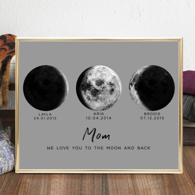 Personalized Moon Phase Wood Frame Mother's Day Gift