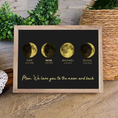 Personalized Moon Phase Wood Frame Mother's Day Gift