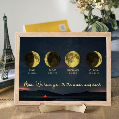 Personalized Moon Phase Wood Frame Mother's Day Gift