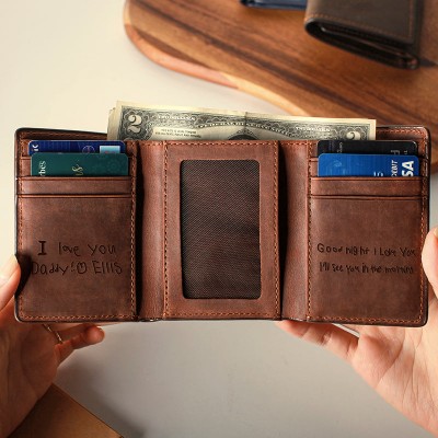 Custom Handwritten Note Leather Wallet Personalized Gift for Him Father's Day Gift